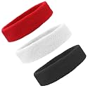 Sport Headband - Men & Women Unisex Breathable Non-Slip Sweatband, Long Hair, 3 Pack (Red+Black+White)