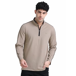 STELLERS Mens Full Sleeve Zipper Henley T-Shirt