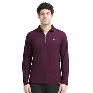 stellers men39s melange full sleeve zipper polo t-shirt  feather soft fabric  breathable  regular fit  quick dry  wrinkle free  tipping design