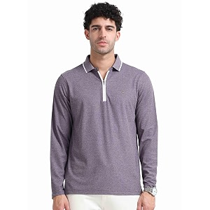 stellers men39s melange full sleeve zipper polo t-shirt  feather soft fabric  breathable  regular fit  quick dry  wrinkle free  tipping design