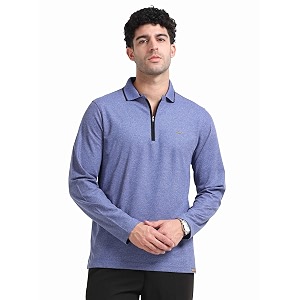 stellers men39s melange full sleeve zipper polo t-shirt  feather soft fabric  breathable  regular fit  quick dry  wrinkle free  tipping design