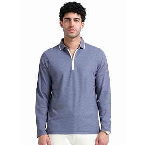 stellers men39s melange full sleeve zipper polo t-shirt  feather soft fabric  breathable  regular fit  quick dry  wrinkle free  tipping design
