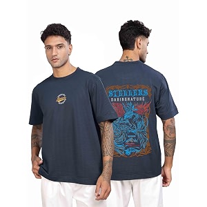 STELLERS Mens Oversized Printed Half Sleeve T-Shirt