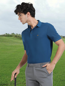 Stellers Solid Men Polo Neck Blue T-Shirt