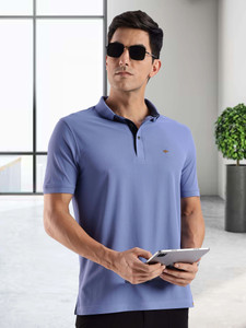 Stellers Solid Men Polo Neck Blue T-Shirt