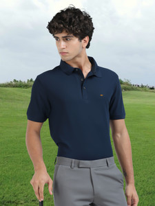 Stellers Solid Men Polo Neck Dark Blue