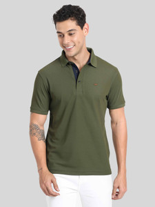 Stellers Solid Men Polo Neck Dark Green