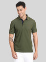 Stellers Solid Men Polo Neck Dark Green