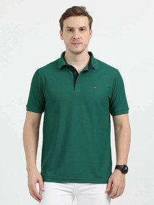 Stellers Solid Men Polo Neck Green T-Shirt