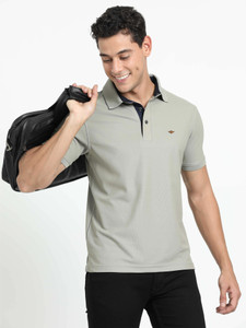 Stellers Solid Men Polo Neck Grey T-Shirt