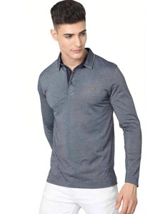 Stellers Solid Men Polo Neck Grey T-Shirt