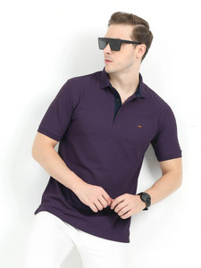 Stellers Solid Men Polo Neck Purple T-Shirt