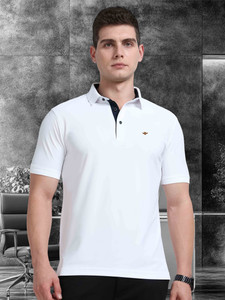 Stellers Solid Men Polo Neck White T-Shirt