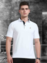 Stellers Solid Men Polo Neck White T-Shirt