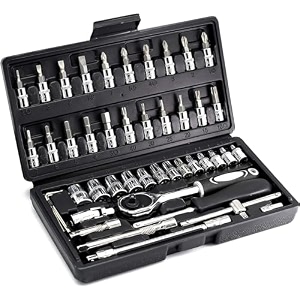 stellix heavy duty tool box amp screw driver kit for home use multipurpose combination ratchet socket wrench tool kit  auto repair tool set 46 pcs set black