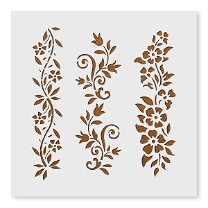 floral border design set of 3 stencils for art and craft painting small size 6x6 inch reusable stencil for painting fabric glass wall painting and craft painting