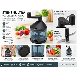 STENSNULTRA Vegetable Chopper Black Grey-Turquoise Transparent Stainless