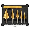Step Drill Bit Set for Metal HSS 5Pcs Ti-Coated with Center Punch