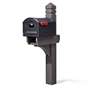 Step2 Lakewood Extra Large Mailbox and Post, USPS T4 Capacity, Weather Resistant Double Wall Plastic, Magnetic Door with Flag, Easy Install Over Wood Post, Brown