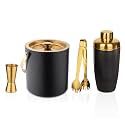 Stainless Steel 4 Piece Bar Set for Drink/Gift, Gold (PVD Coated), Double Wall - Ice Bucket, Tong, Peg Measure &amp; Cocktail Shaker
