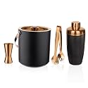 Stainless Steel 4 Piece Copper (PVD Coated) Bar Set for Drink/Gift, Double Wall - Ice Bucket, Tong, Peg Measure & Cocktail Shaker