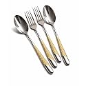 Sterling Silver with Golden Handle Spoon &amp; Fork Set of 4 Premium Stainless Steel Cutlery with Textured Handle | Elegant Flatware for Dining, Gifting &amp; Special Occasions – Rust Resistant