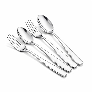 sterling silver spoon and fork set  4-piece matte stainless steel flatware set  modern cutlery for dining table setting camping amp gifting  dishwasher safe rust-resistant