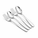 Sterling Silver Spoon and Fork Set – 4-Piece Matte Stainless Steel Flatware Set | Modern Cutlery for Dining, Table Setting, Camping &amp; Gifting – Dishwasher Safe, Rust-Resistant
