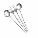 Sterling Silver Spoon and Fork Set – 4-Piece Stainless Steel Cutlery Set with Round Head Spoons | Modern Flatware for Dining, Gifting &amp; Table Decor – Dishwasher Safe &amp; Rust Resistant