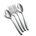 Sterling Silver Spoon and Fork Set – 4-Piece Premium Stainless Steel Cutlery with Textured Handle | Elegant Flatware for Dining, Gifting &amp; Special Occasions – Rust Resistant &amp; Dishwasher Safe