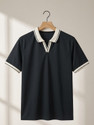 STEVESTATUS Solid Men Polo Neck Black T-Shirt
