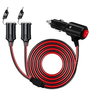 sthira 2 in 1 car cigarette lighter splitter 98ft dual port cigarette lighter socket with switch amp led indicator car charger extension cable dc 12v24v adapter for phone charging gps