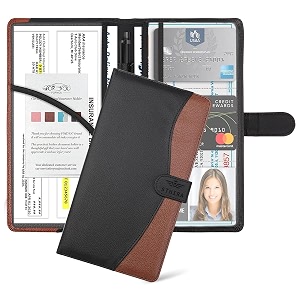 sthira car document holder pu leather bifold with card slots for glove box