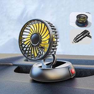sthira foldable car fan 12 volt hi speed for cigarette lighter 12v usb fan for car 3-speed small fan for face with switch 360  rotatable quiet car cooling fan plug and go 15m cable 11x11x13cm