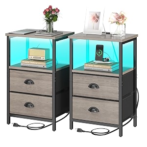 sthmec Nightstand with Charging Station LED Night
