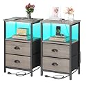 sthmec Nightstand with Charging Station LED Night