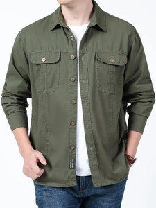 sti Men Solid Casual Dark Green Shirt