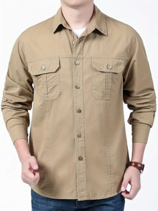 sti Men Solid Casual Khaki Shirt
