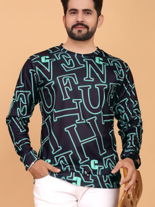 sti Printed Men Round Neck Dark Blue