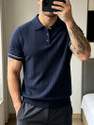 sti Solid Men Polo Neck Navy Blue