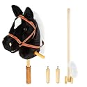 Stick Hobby Horse Riding Toy, Plush Horse for Toddlers Ages 3+, Ride On Toy Fun Pretend Play with Wooden Wheels and Real Pony Clip-Clop Sounds - Black, 39 Inches