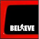 Sticker Connection | Bigfoot Sasquatch Stick Figure I Believe | Yeti, Vinyl Bigfoot Bumper Sticker Decal for Car, Truck, SUV, Window, Laptop | 2.3"x8" (White)
