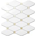 STICKGOO 1 Sheet Peel and Stick Backsplash, Glossy White PVC Mixed Metal Gold Kitchen Backsplash, Stick on Wall Tiles for Kitchen, Bathroom, RV