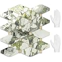 STICKGOO 10 Sheets Peel and Stick Backsplash, Polished Green Marble