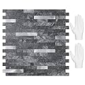 STICKGOO Peel and Stick Backsplash,PVC Wall Tiles Stick on Backsplash for Kitchen(10 Sheets, Black Slate with Metal Silver),(12 inch x 11.7 inch)