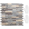 STICKGOO Peel and Stick Backsplash, PVC Wall Tiles Stick on Backsplash for Kitchen(10 Sheets, Distressed Wood with Metal Gold)