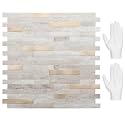 STICKGOO Peel and Stick Backsplash, PVC Wall Tiles Stick on Backsplash for Kitchen(10 Sheets, Beige with Metal Gold)