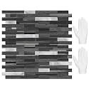 STICKGOO Peel and Stick Backsplash Tile, Stick on Backsplash for Kitchen and Bathroom, Black Grey Wood Look PVC Mixed Metal Silver Self Adhesive Wall Tiles(10 Sheets)