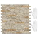 STICKGOO Peel and Stick Backsplash Tile, Stick on Backsplash for Kitchen and Bathroom, Stone Beige Marble Look PVC Mixed Metal Gold Self Adhesive Wall Tiles(10 Sheets)