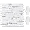 STICKGOO Peel and Stick Backsplash Tile, Stick on Backsplash for Kitchen and Bathroom, Volakas White Look PVC Mixed Metal Silver Self Adhesive Wall Tiles(20 Sheets)